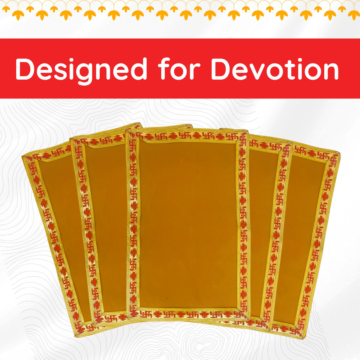 Yellow Pooja Aasan with Red Swastik Border – 11.5x17.5 Inch bulk view