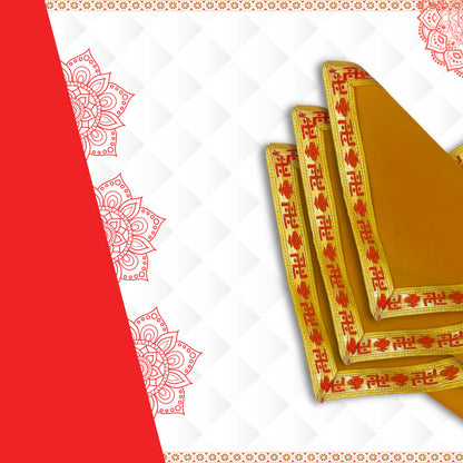 Yellow Pooja Aasan with Red Swastik Border – 11.5x17.5 Inch close view