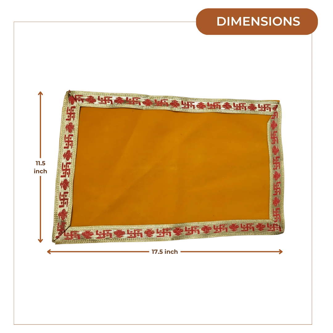 Yellow Pooja Aasan with Red Swastik Border – 11.5x17.5 Inch fold view dimensions