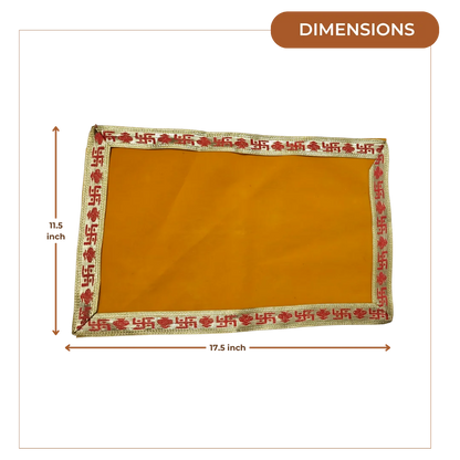 Yellow Pooja Aasan with Red Swastik Border – 11.5x17.5 Inch fold view dimensions