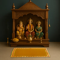 Yellow Pooja Aasan with Red Swastik Border – 11.5x17.5 Inch lifestyle view