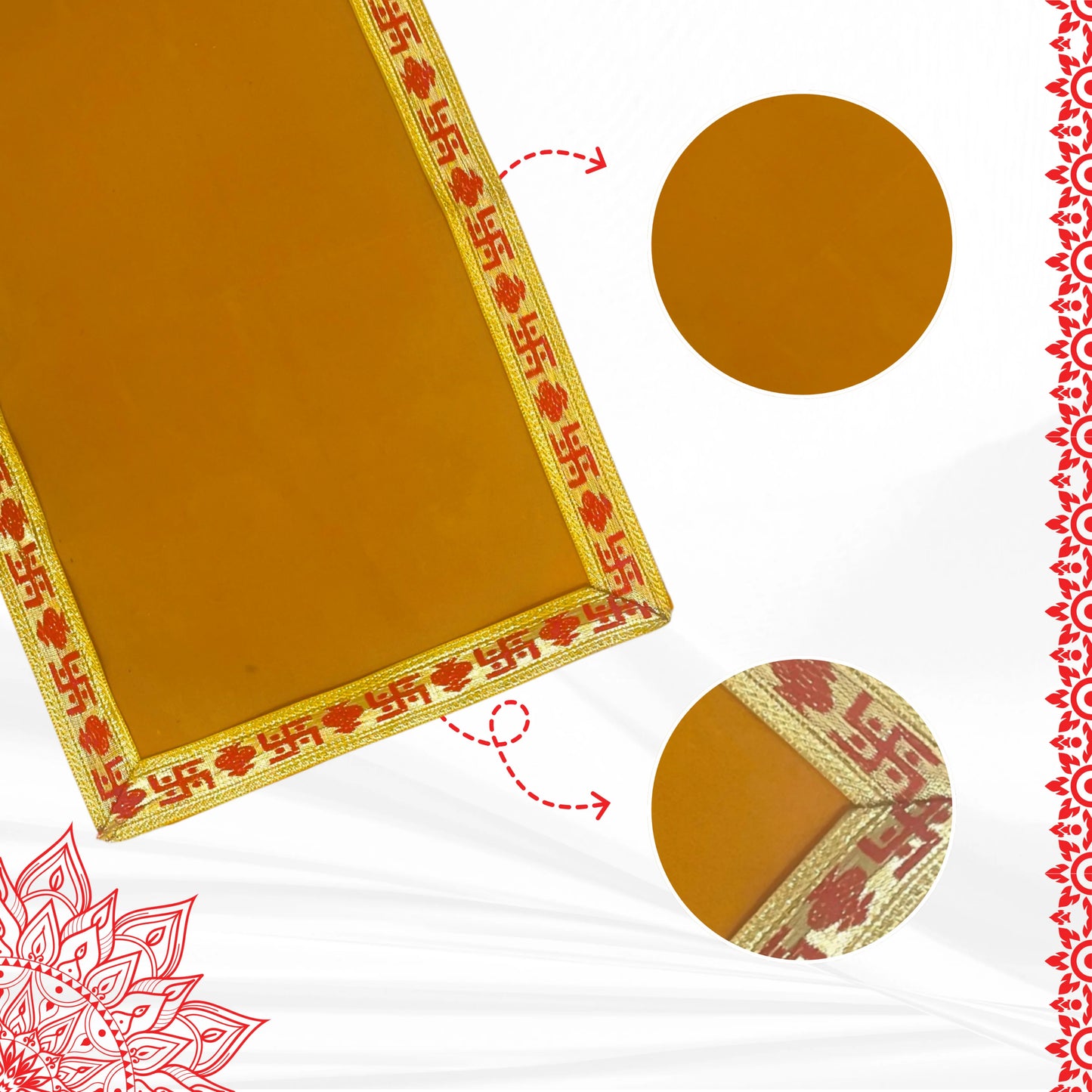 Yellow Pooja Aasan with Red Swastik Border – 11.5x17.5 Inch pattren view