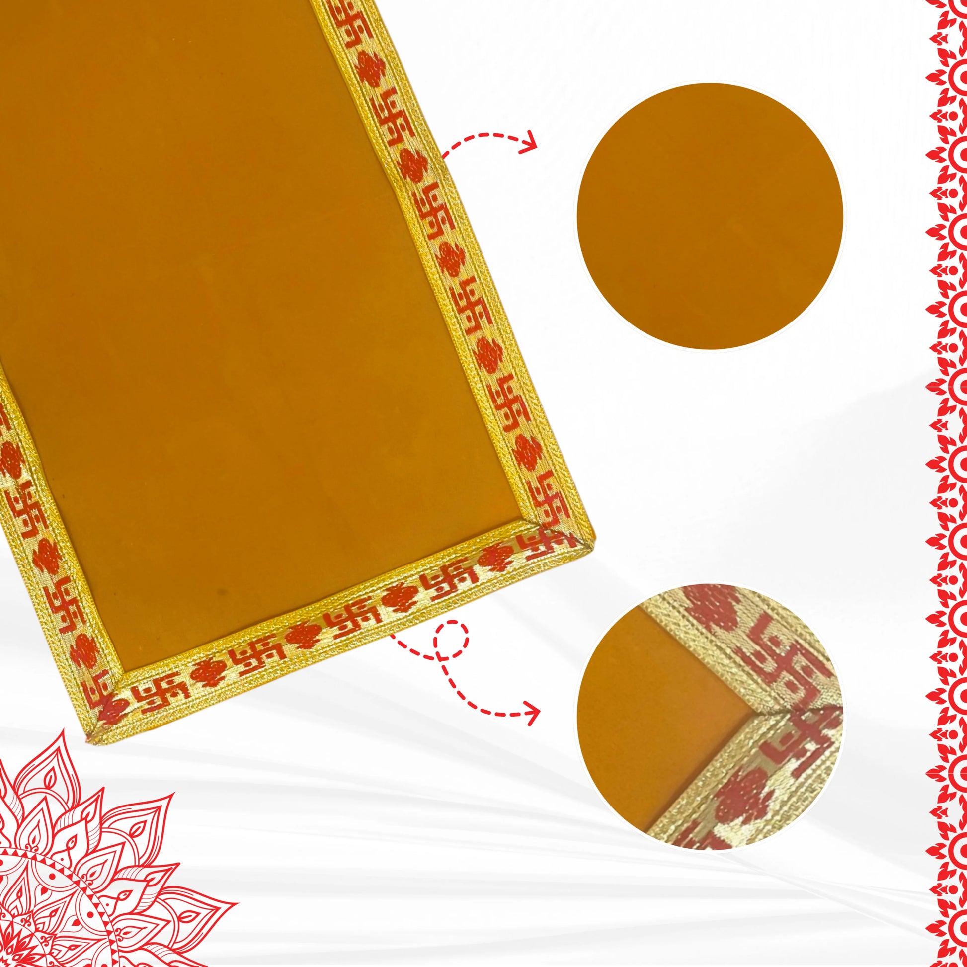 Yellow Pooja Aasan with Red Swastik Border – 11.5x17.5 Inch pattren view