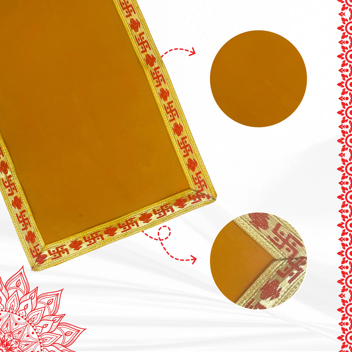 Yellow Pooja Aasan with Red Swastik Border – 11.5x17.5 Inch pattren view