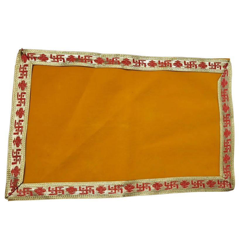 Yellow Pooja Aasan with Red Swastik Border 11.5x17.5 Inch