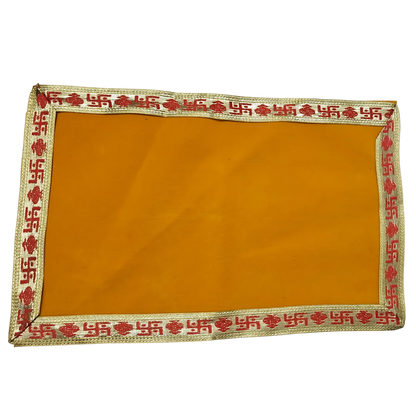 Yellow Pooja Aasan with Red Swastik Border – 11.5x17.5 Inch top view