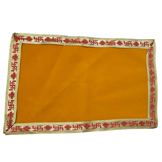 Yellow Pooja Aasan with Red Swastik Border – 11.5x17.5 Inch top view