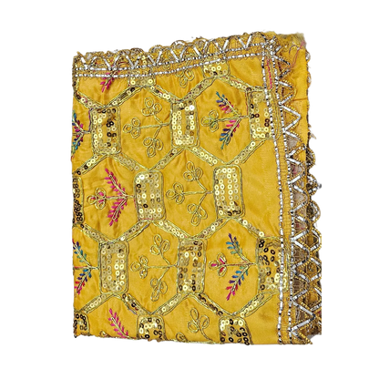 Yellow Pooja Aasan with Sequin Work fold view