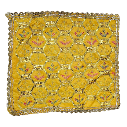 Yellow Pooja Aasan with Sequin Work top view
