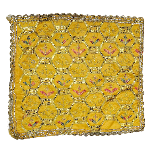 Yellow Pooja Aasan with Sequin Work top view