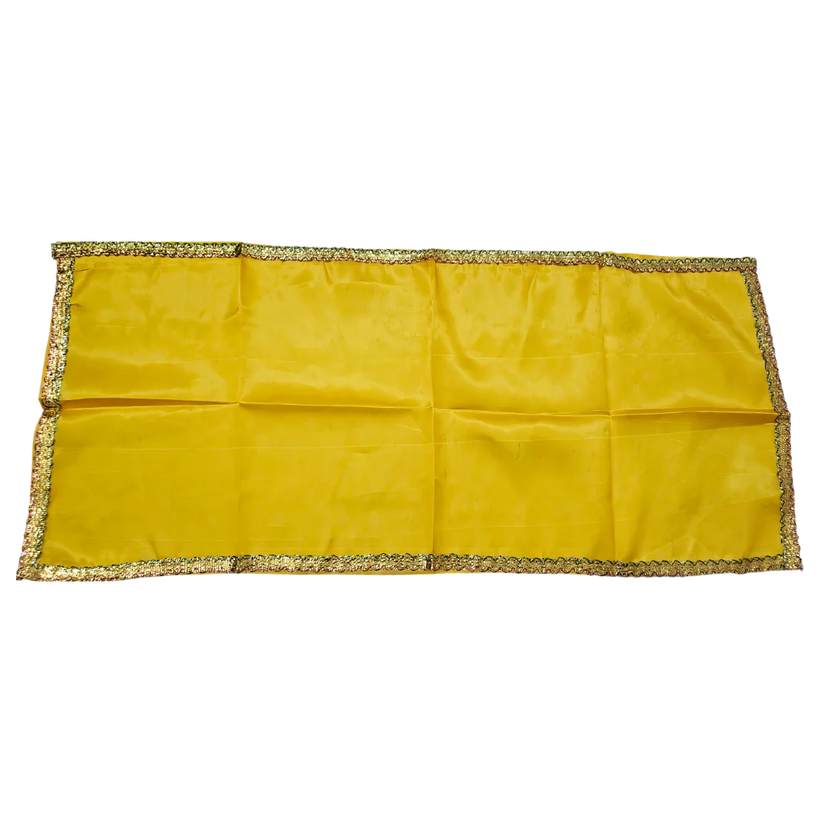 Yellow Satin Pooja Aasan with Golden Lace Border 18x40 Inch