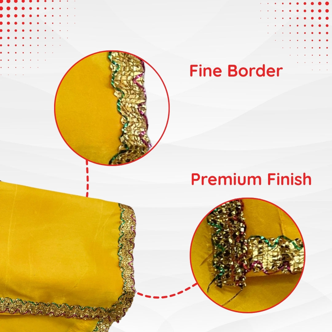 Yellow Satin Pooja Aasan with Golden Lace Border – 18x40 Inch pattern view
