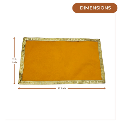 Yellow Velvet Pooja Aasan with Floral Design and Golden Border – 12.5x22 Inch dimensions