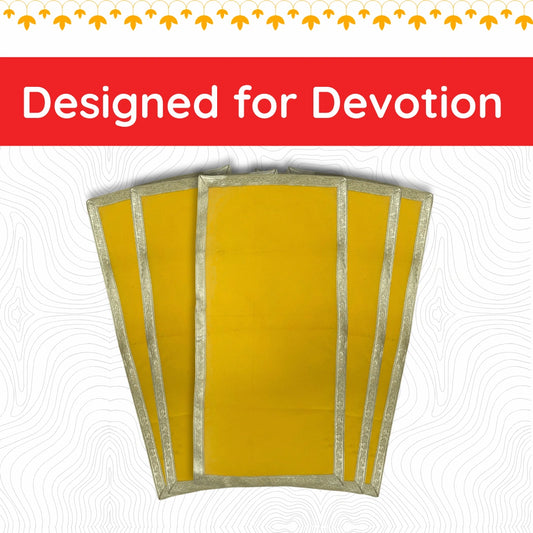 Yellow Velvet Pooja Aasan with Silver Floral Border – 14x28 Inch main view