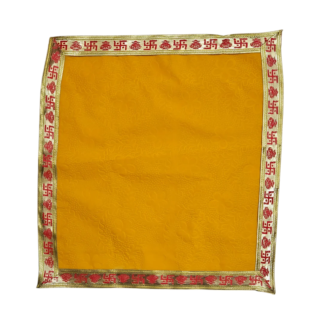 Yellow Velvet Pooja Aasan with Swastik Border