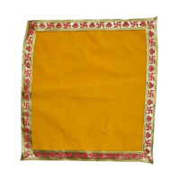 Yellow Velvet Pooja Aasan with Swastik Border – 18x20 Inch top view