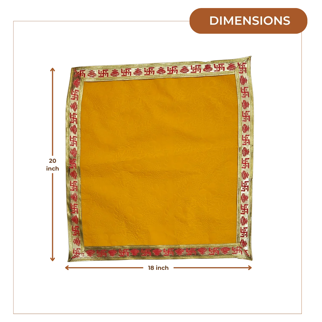 Yellow Velvet Pooja Aasan with Swastik Border – 18x20 Inch dimensions