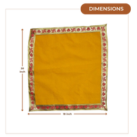 Yellow Velvet Pooja Aasan with Swastik Border – 18x20 Inch dimensions