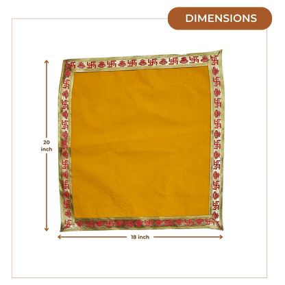 Yellow Velvet Pooja Aasan with Swastik Border – 18x20 Inch dimensions
