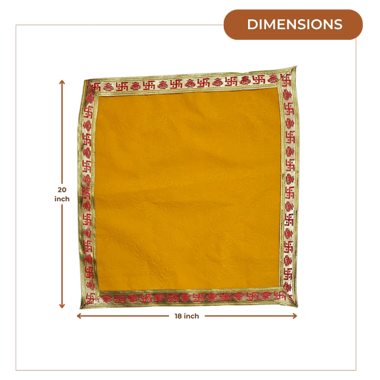 Yellow Velvet Pooja Aasan with Swastik Border – 18x20 Inch dimensions