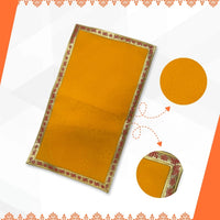 Yellow Velvet Pooja Aasan with Swastik Border – 18x20 Inch main view