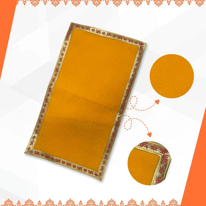 Yellow Velvet Pooja Aasan with Swastik Border – 18x20 Inch main view