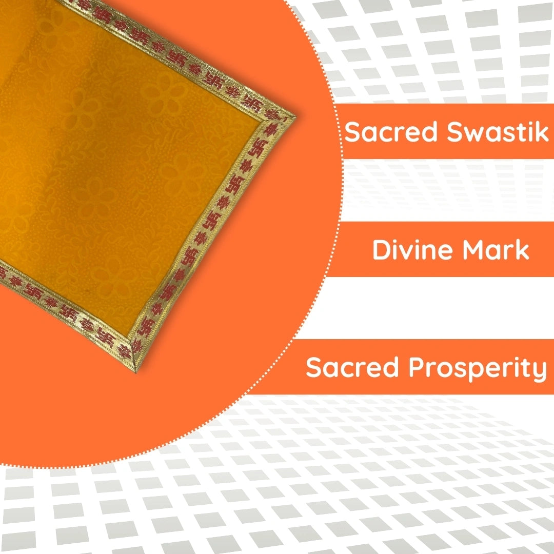 Yellow Velvet Pooja Aasan with Swastik Border – 18x20 Inch pattern view 