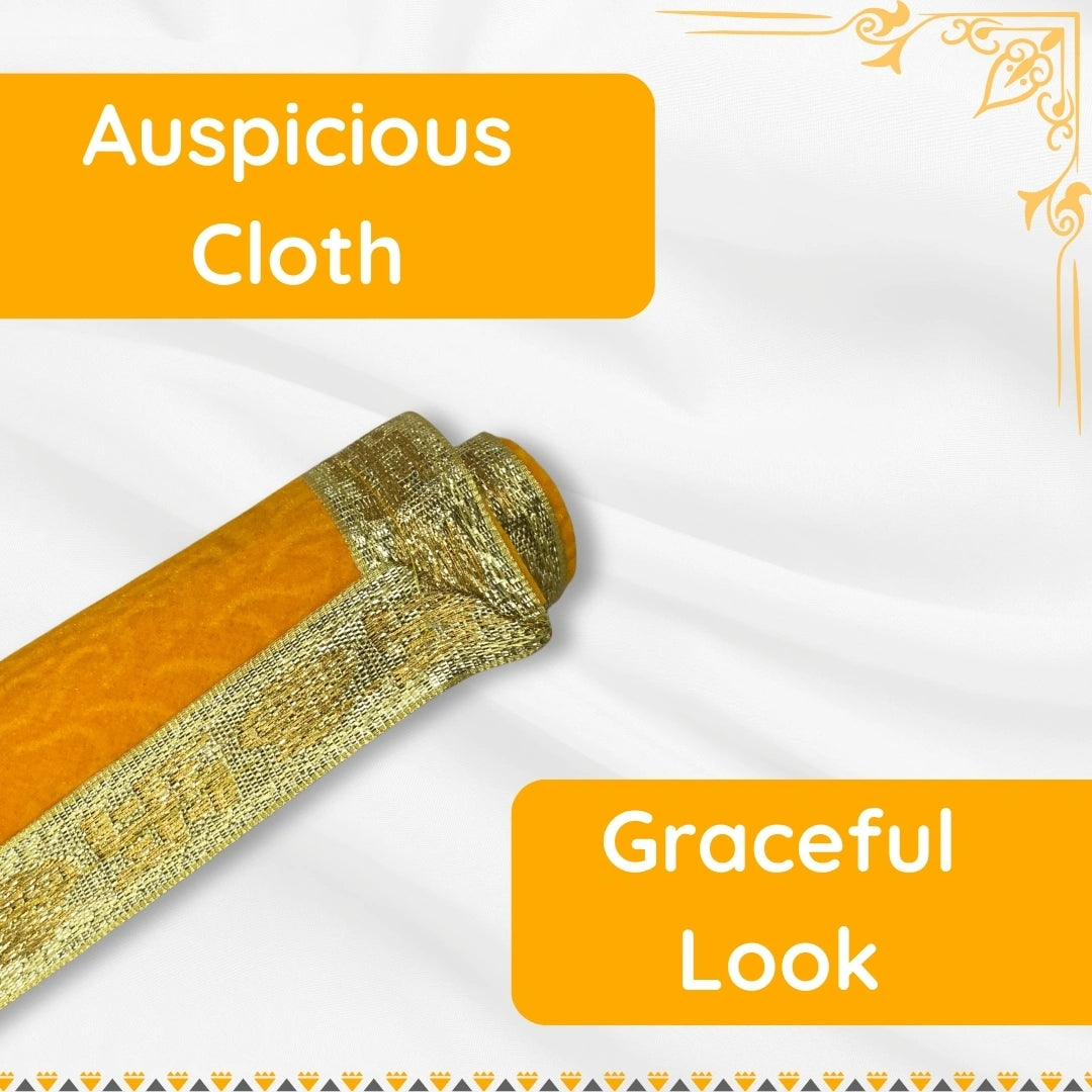 Yellow Floral Velvet Pooja Aasan with Golden Border – 12x12 Inch border view 