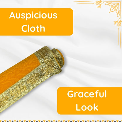 Yellow Floral Velvet Pooja Aasan with Golden Border – 12x12 Inch border view 