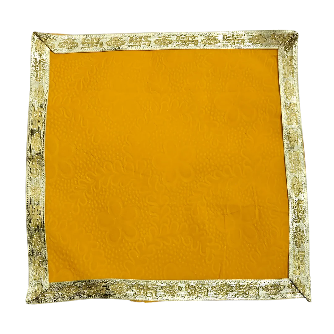 Yellow Floral Velvet Pooja Aasan with Golden Border