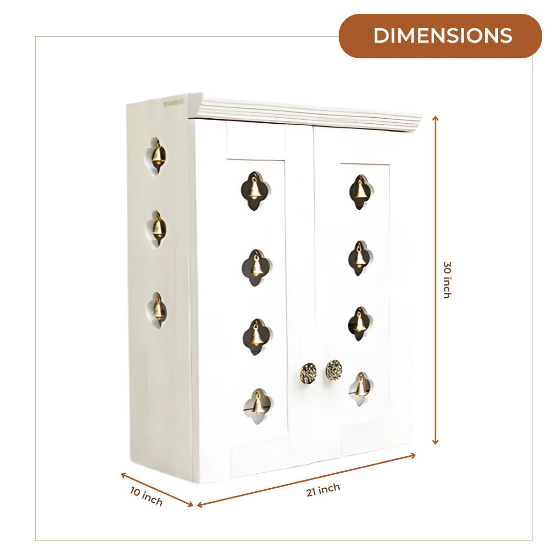Ziantra Pooja Mandir with Door (White) Dimensions