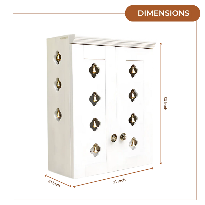 Ziantra Pooja Mandir with Door (White) Dimensions