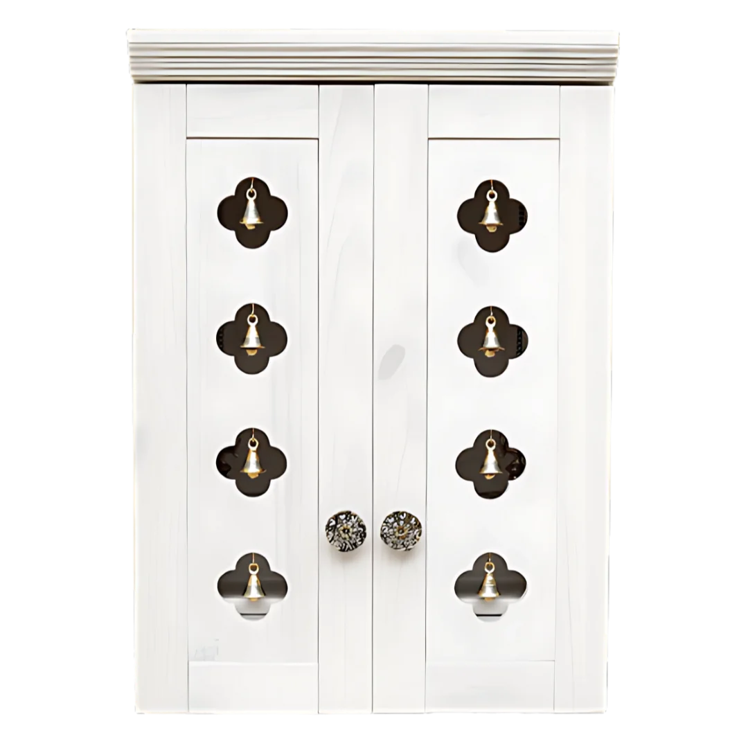 Ziantra Wall Mount Pooja Mandir with Door(White) Front view