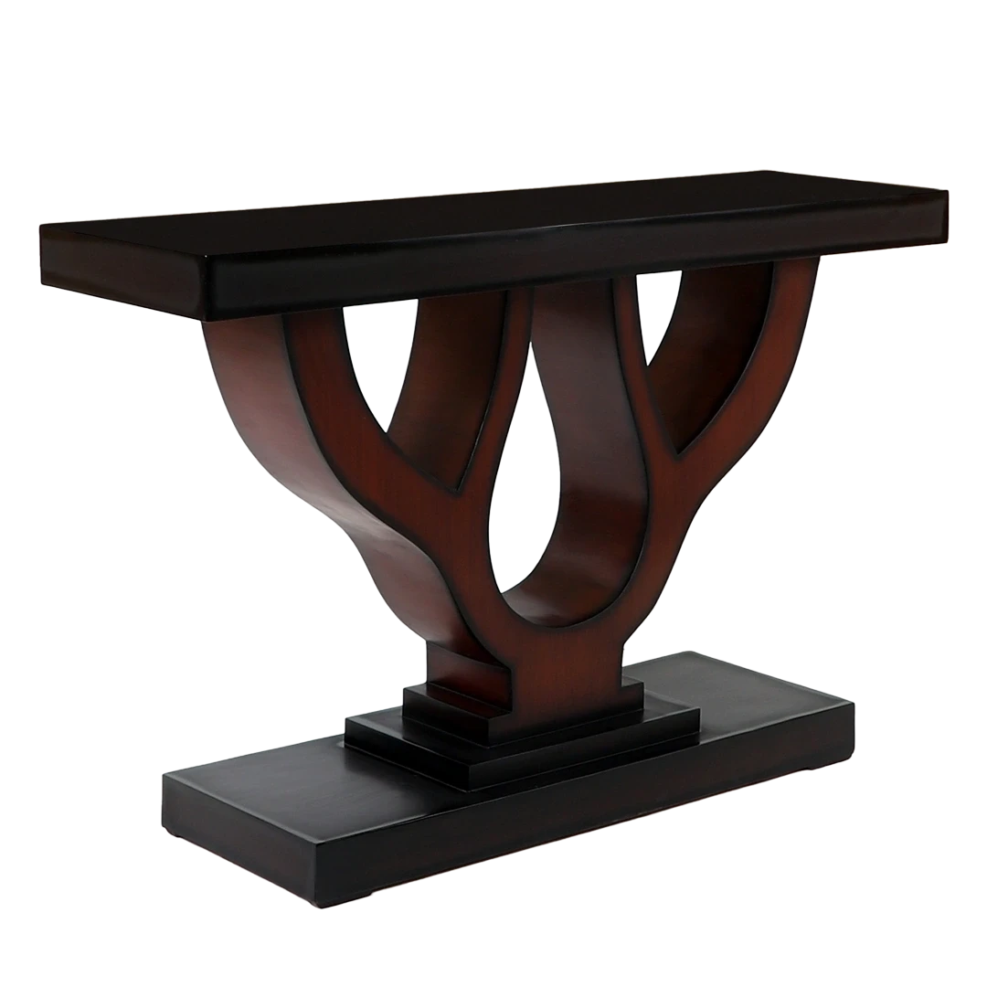 Zidena Solid Wood Console Table in Brown color 45° side view