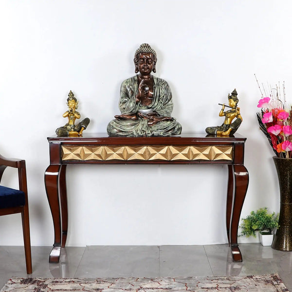 Ziri Solid Wood Console Table (Brown Gold) lifestyle view