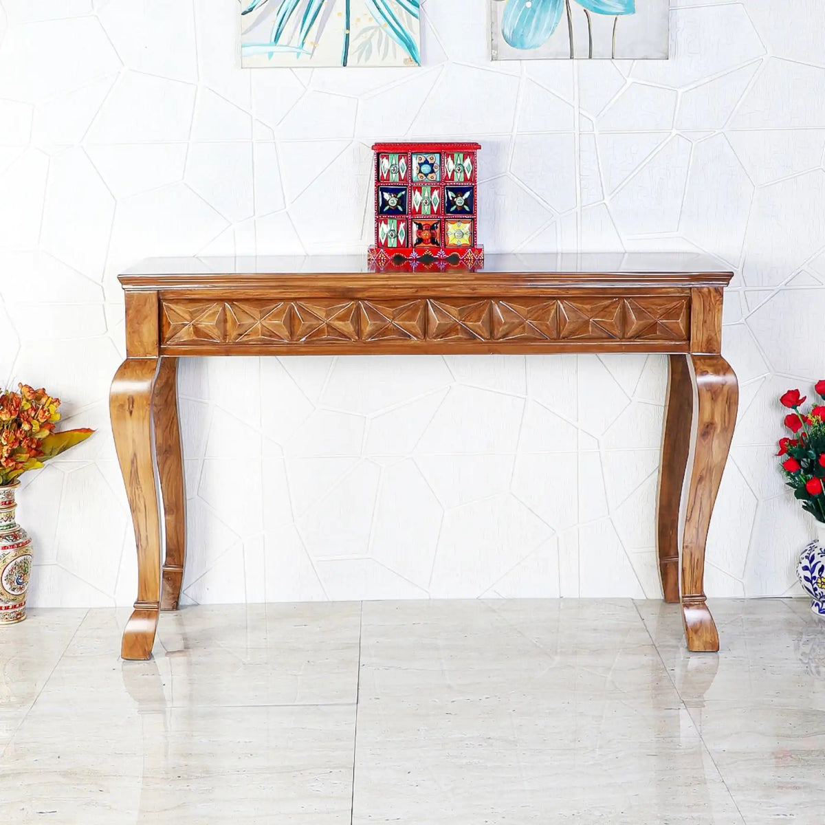Ziri Solid Wood Console Table (Teak) lifestyle view