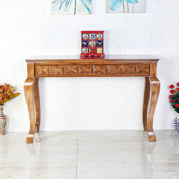 Ziri Solid Wood Console Table (Teak) lifestyle view