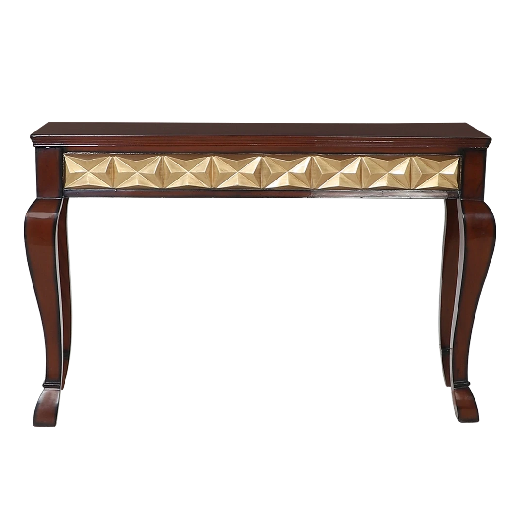 Ziri Solid Wood Console Table in Brown Gold color front view