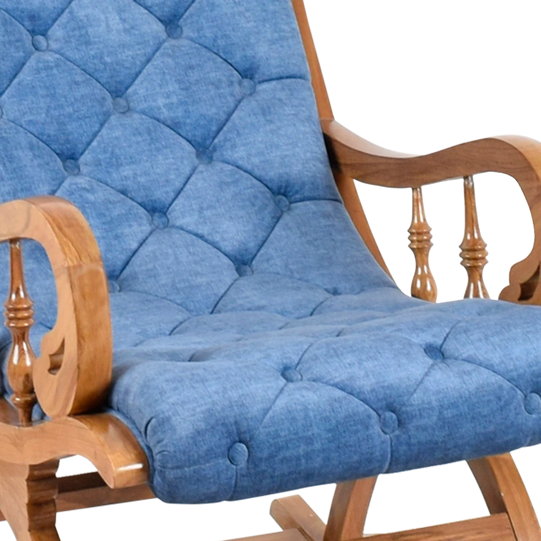 Zoom Image of Touffy Fabric Upholstered Teak Wood Rocking Chair (Teak Blue)