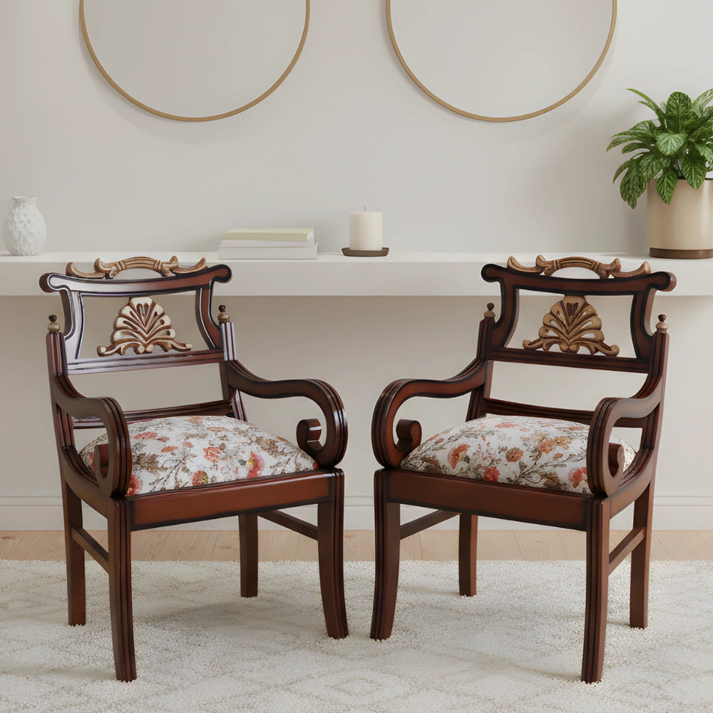 Zorano Teak Wood Arm Chairs (Brown Beige) lifestyle image