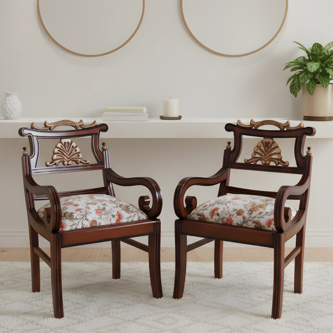 Zorano Teak Wood Arm Chairs (Brown Beige) lifestyle image