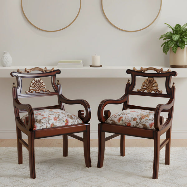 Zorano Teak Wood Arm Chairs (Brown Beige)