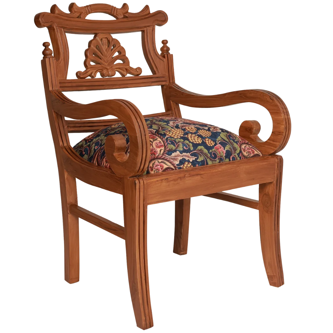 Zorano Teak Wood Arm Chairs Side Angle(Teak Blue)