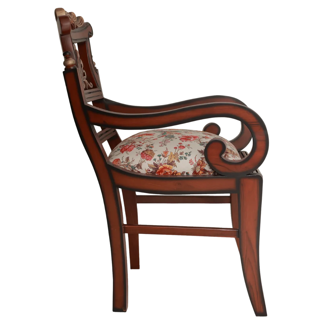 Zorano Teak Wood Arm Chairs Side View(Brown Beige)