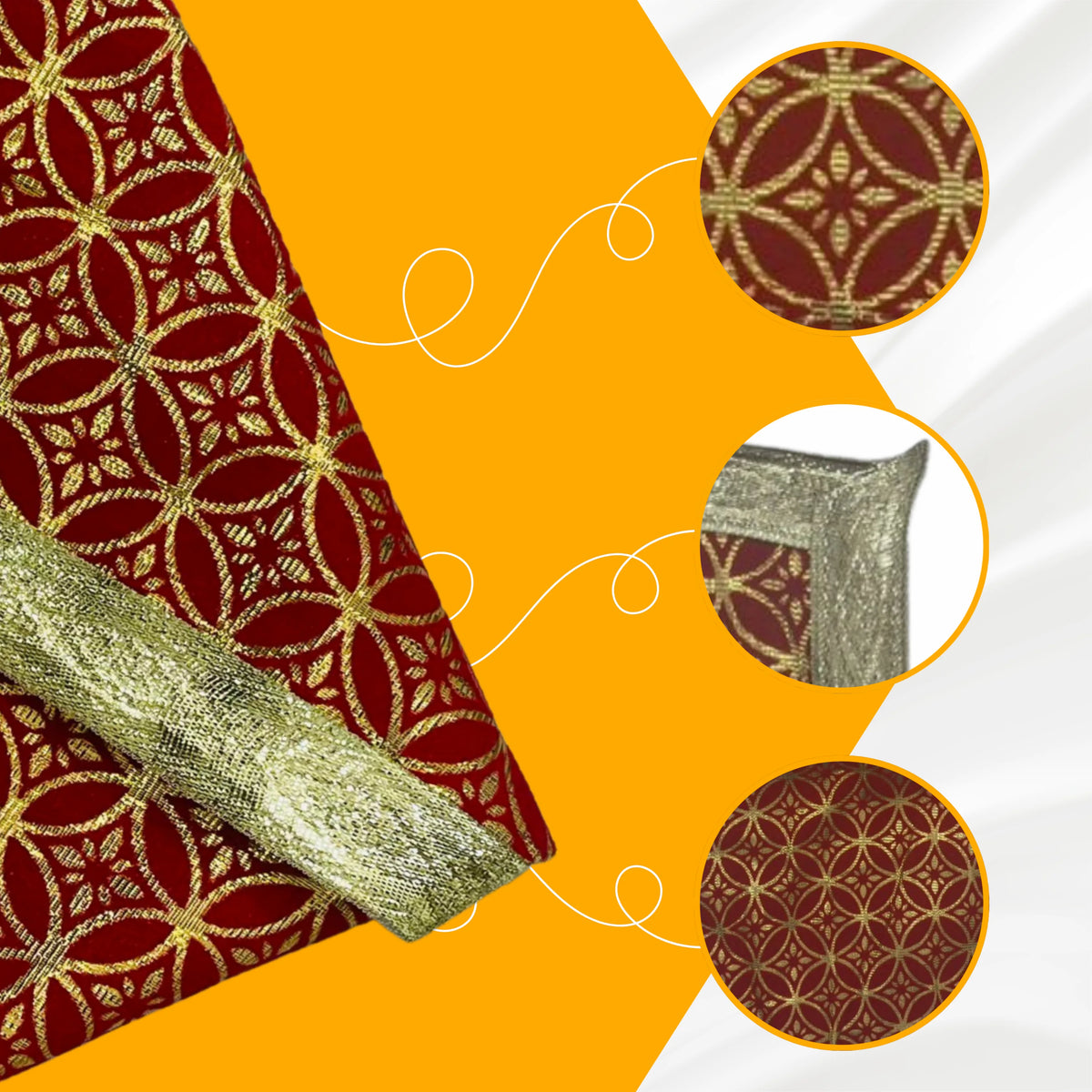 Golden Floral Design Red Velvet Pooja Asan