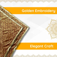 Golden Floral Design Brown Pooja Aasan with Silver Border