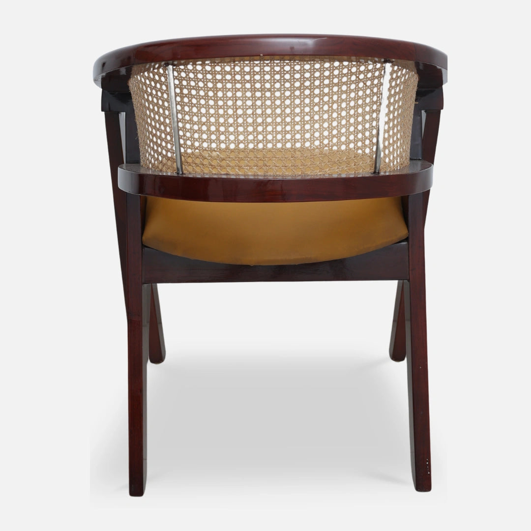 back view of Deymar Teak Wood Arm Chairs (Brown Yellow) 