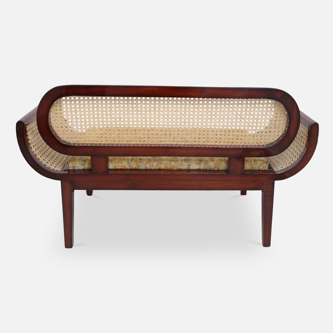 back view of Elvoro Solid Wood Love Sofa (Teak Orange)