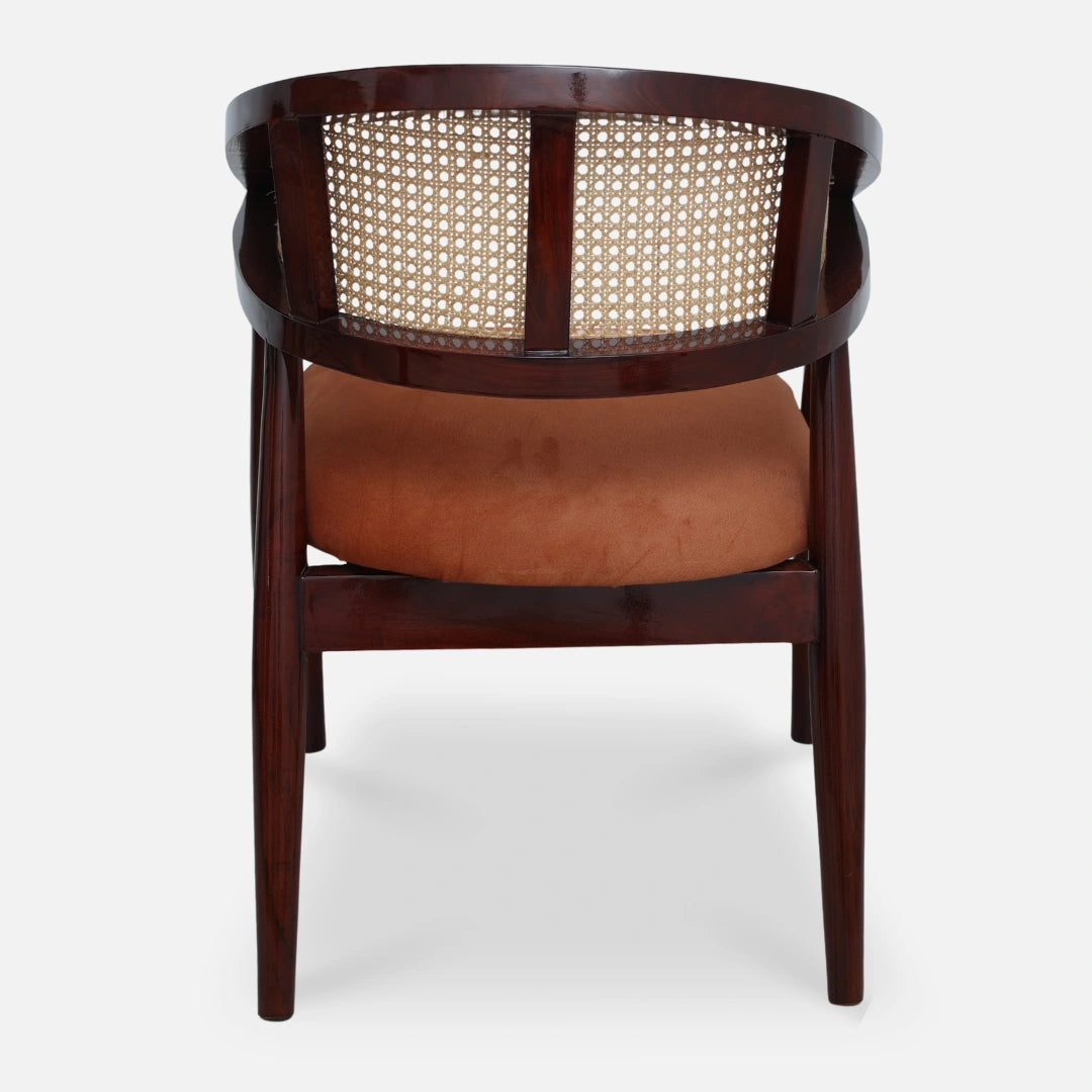 back view of Sahaj Teak Wood Arm Chair (Brown Orange) 
