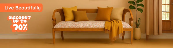 Wooden love seat placed in a living room